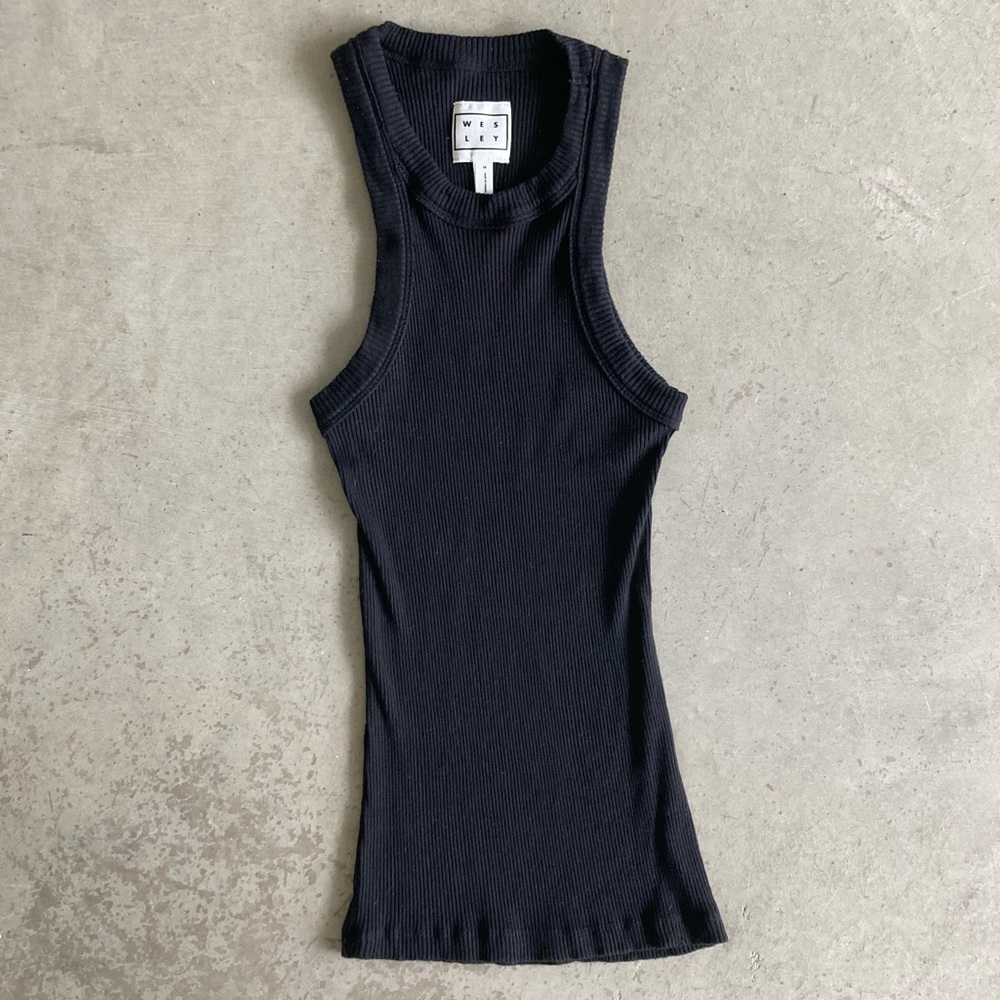 Bandier / WSLY The Rivington ribbed stretch TENCEL black Lyocell tank top